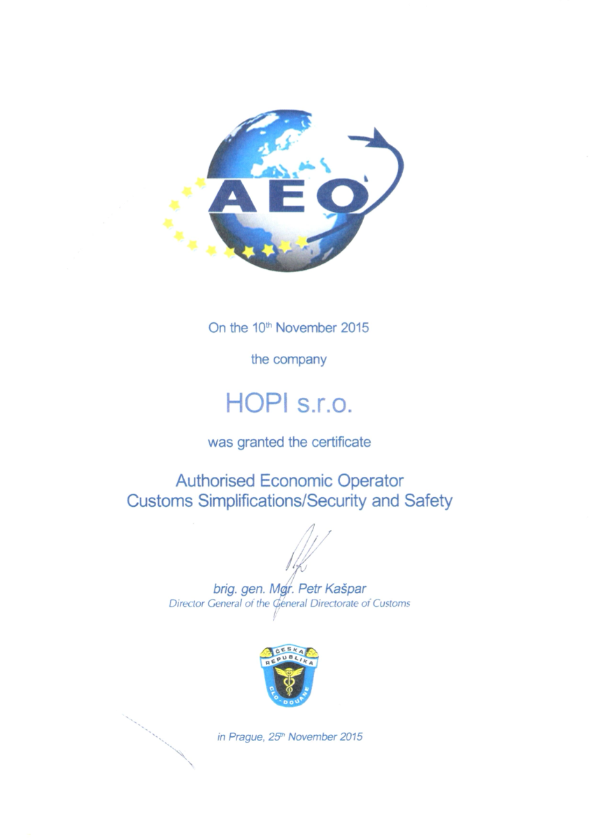 AEO certificate preview